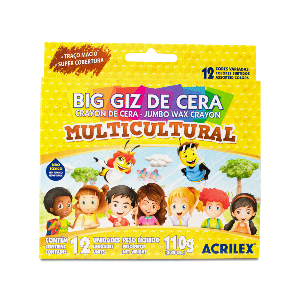 Giz De Cera Big Multicultural 12 Cores Acrilex Loja Lucky